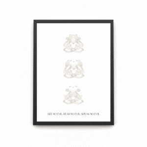 A wooden A4 black frame with the quote saying ' see no evil hear no evil speak no evil' for picture of 3 wise monkeys