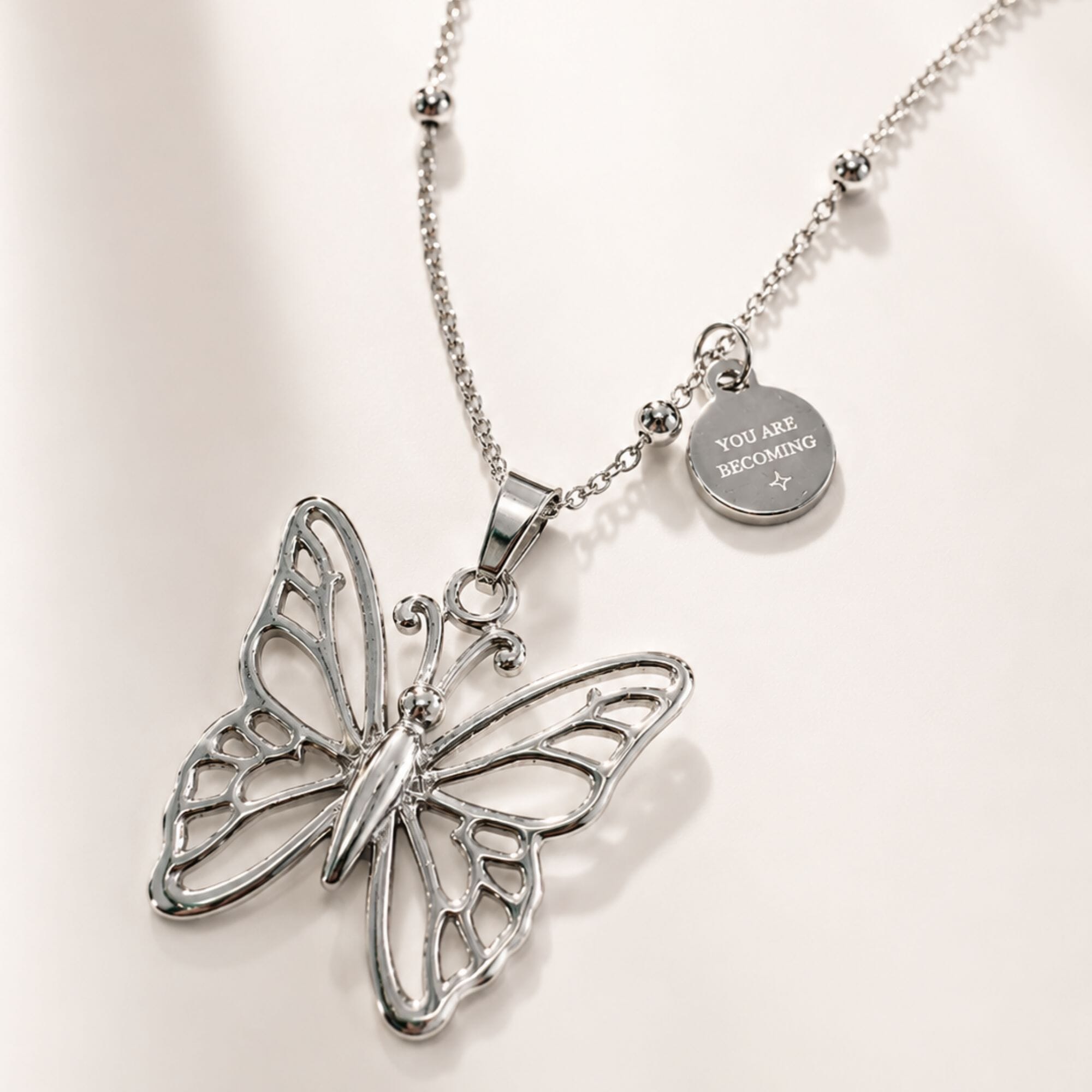 Butterfly Necklace 'You Are Becoming' Silver