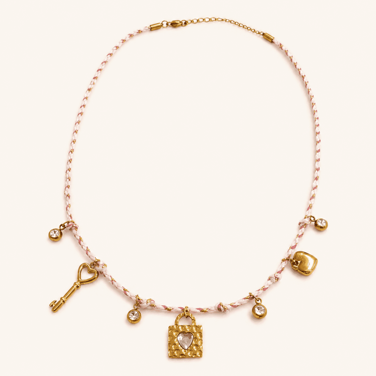 Pink Rope Charm Necklace Gold