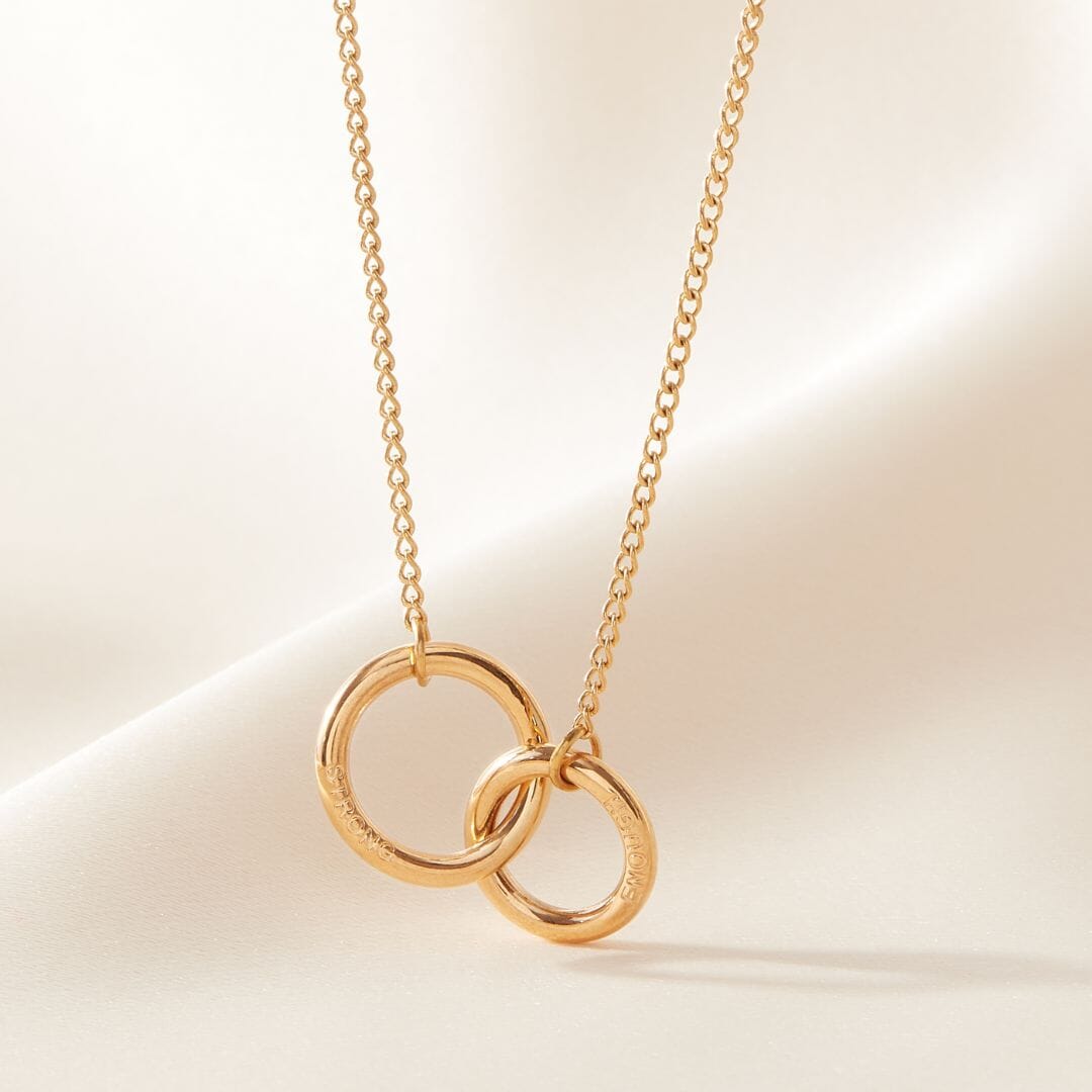 'Enough, Strong' Intertwined Ring Necklace Gold
