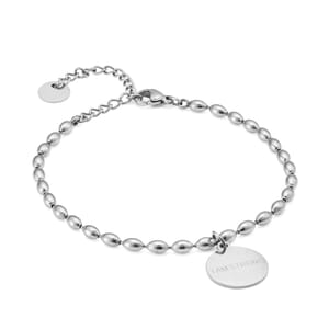 a i am strong silver plated stainless steel beaded bracelet 