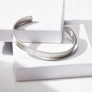 I am enough chunky stainless steel silver bracelet placed on soul analyse boxes