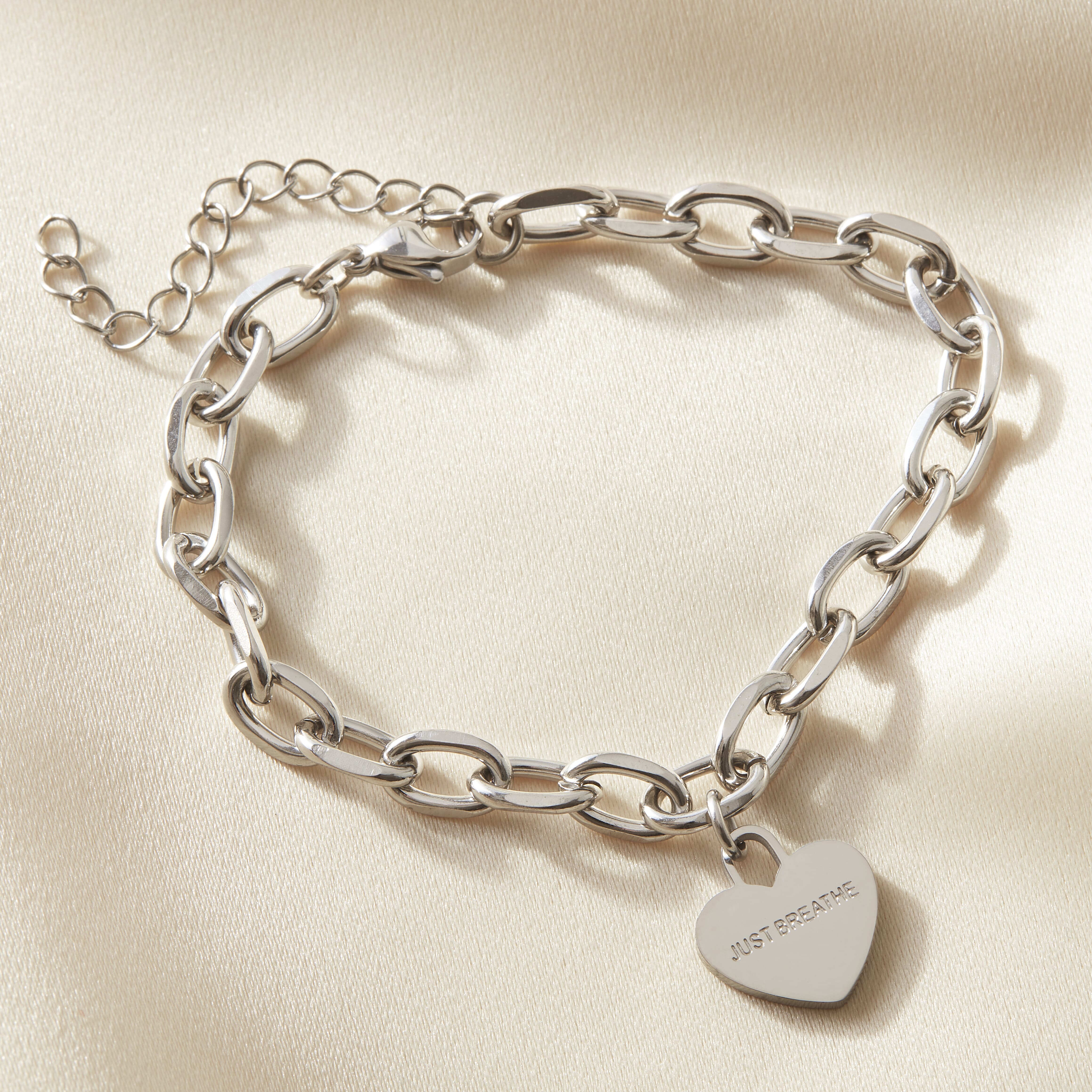 'Just Breathe' Affirmation Bracelet Silver
