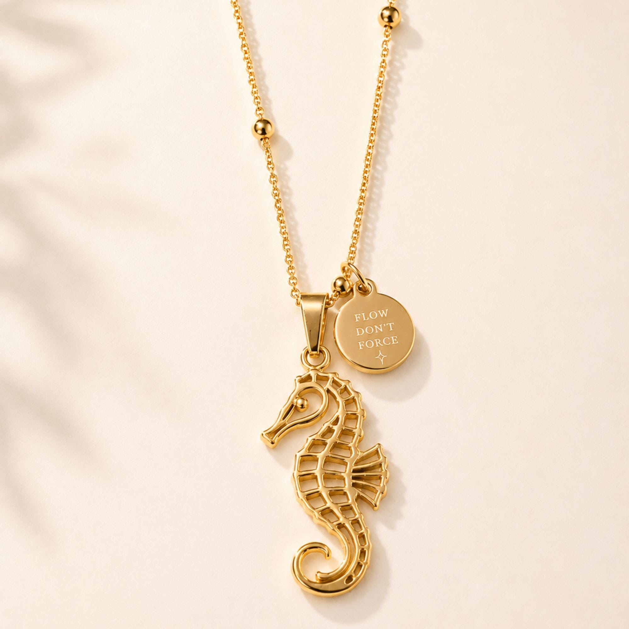 Seahorse Necklace 'Flow Don’t Force' Gold