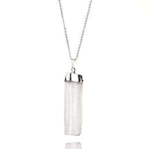 A selenite crystal pendant on a sterling silver chain