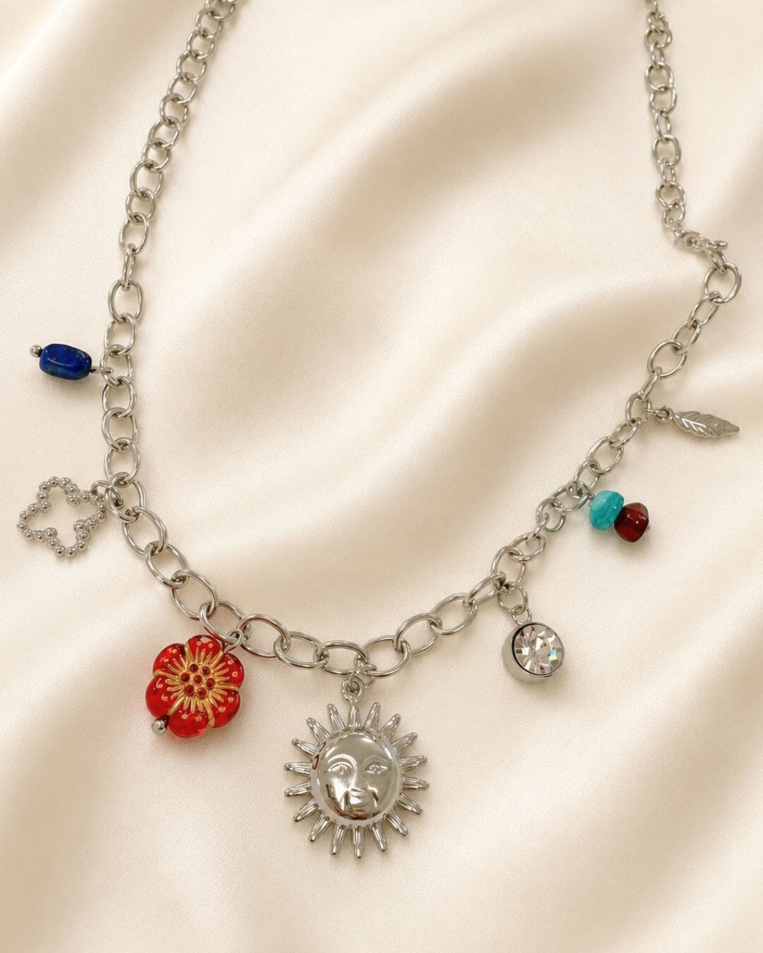 Sun Charm Necklace Silver