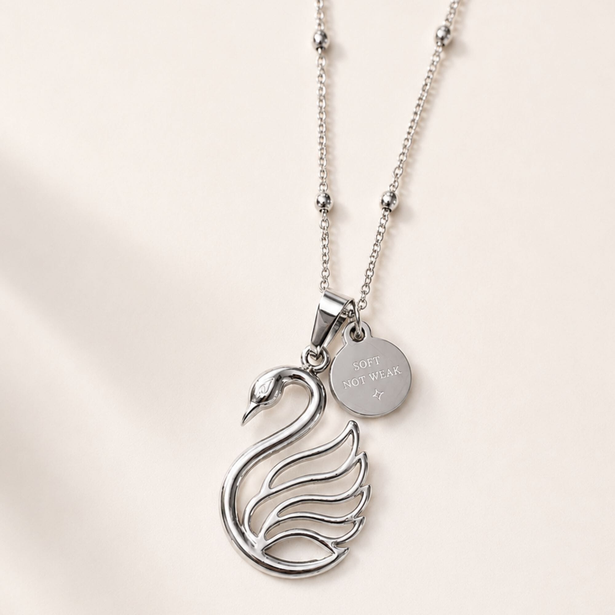 Swan Necklace 'Soft Not Weak' Silver