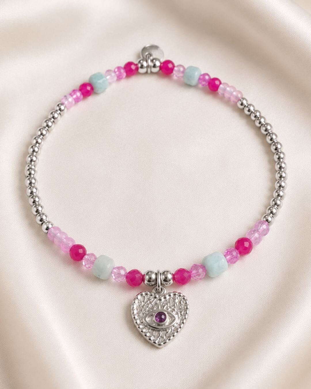 Turkish Eye Beaded Bracelet Silver