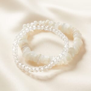 'The new beginnings' crystal bead bracelet set on a cream cloth