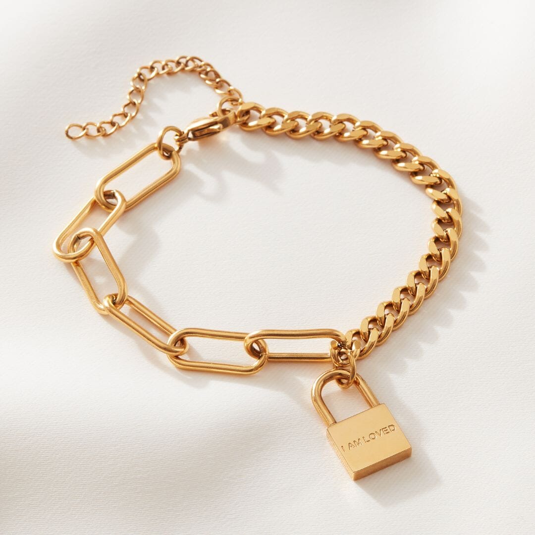 Padlock Disc Dual Chain Bracelet Gold