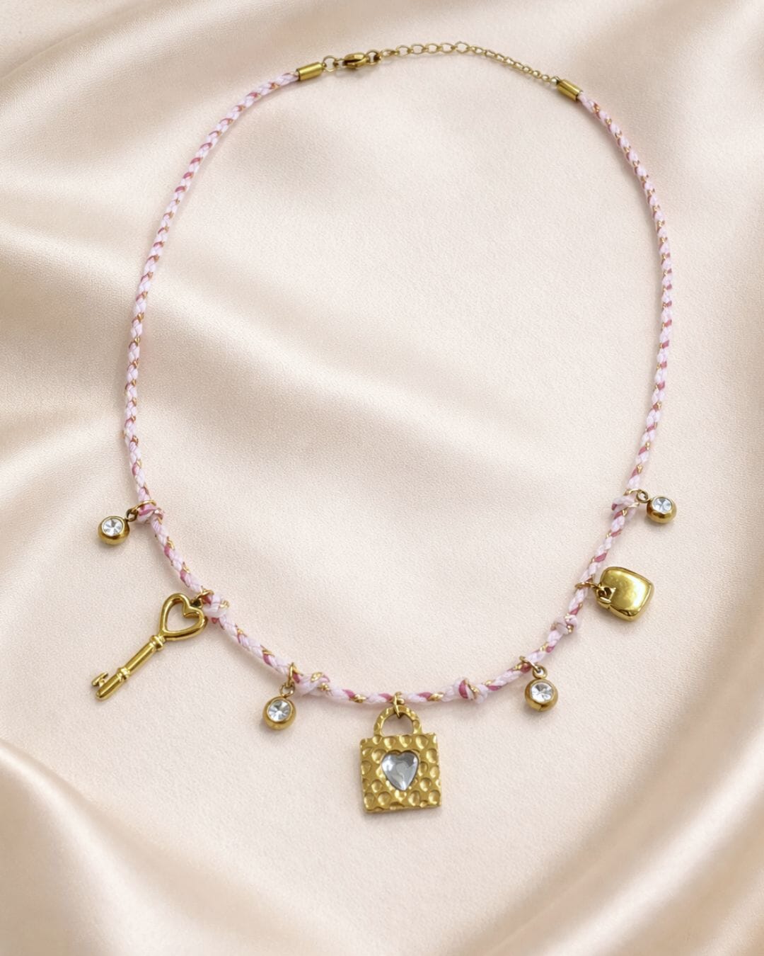 Pink Rope Charm Necklace Gold