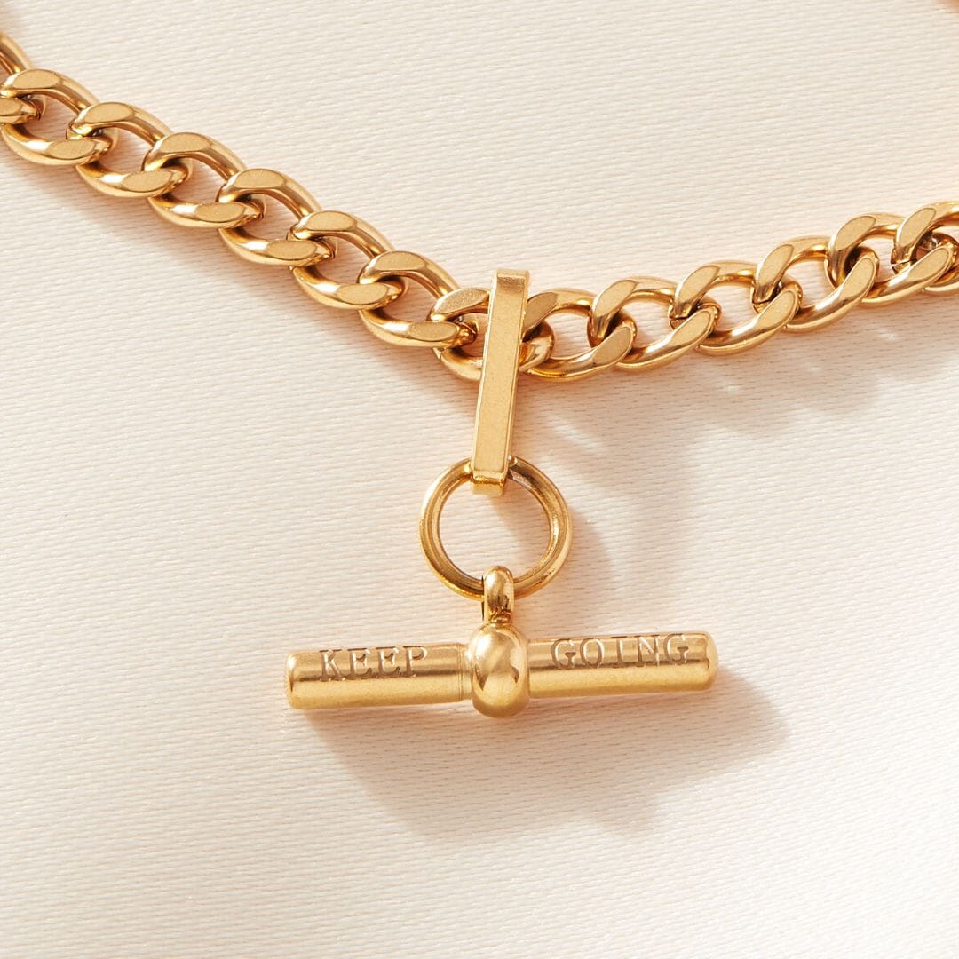 'Keep Going' T Bar Curb Necklace Gold