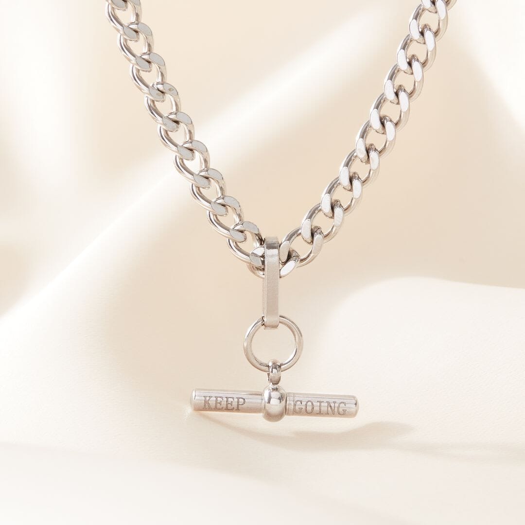 'Keep Going' T Bar Curb Necklace