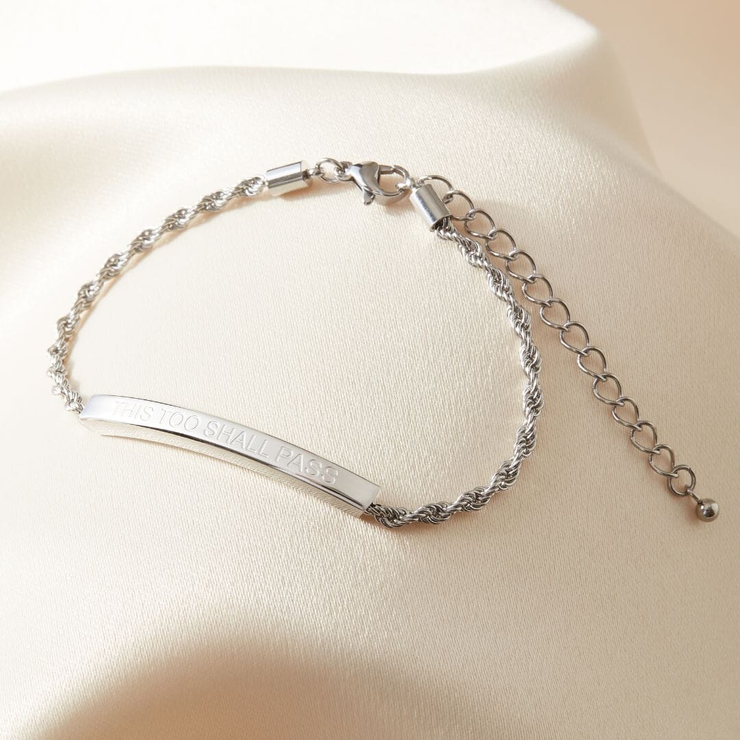 'This too shall pass' Rope Chain Bracelet Silver